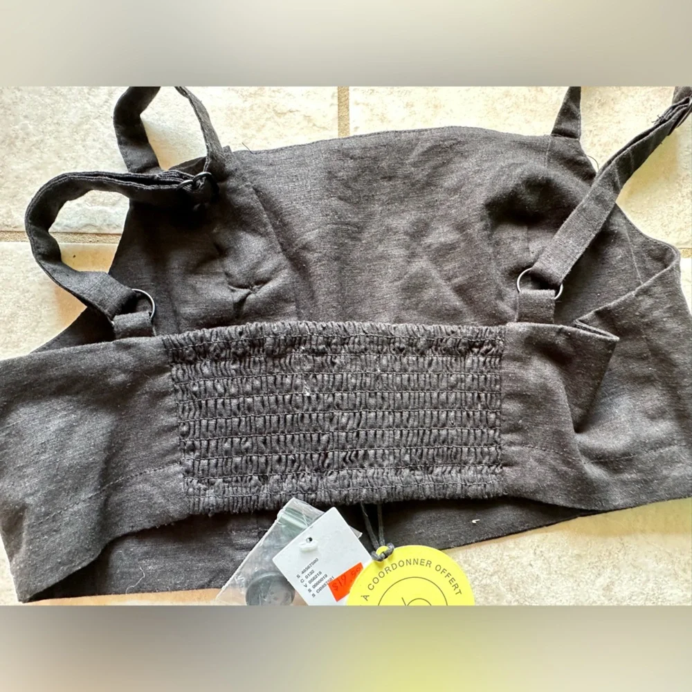 Urban Outfitters Linen Blend Button Up Crop Top Medium NWT '90s Square N… - Picture 4 of 7